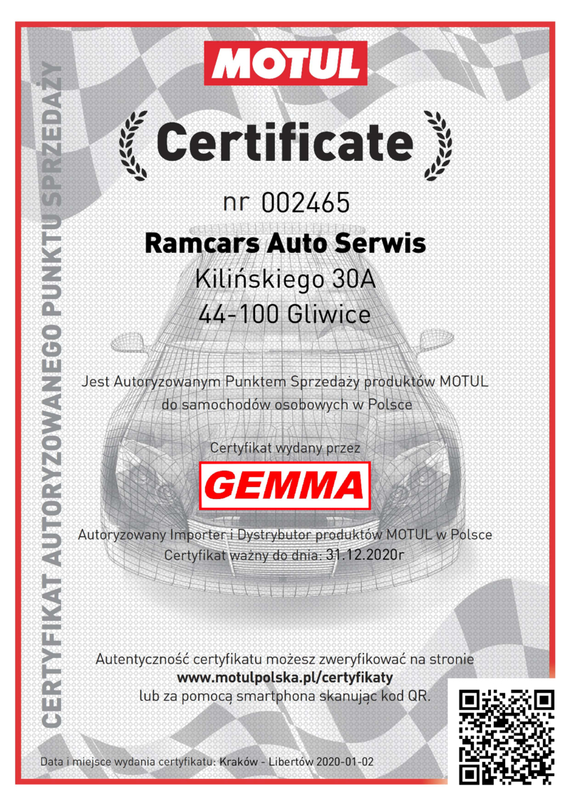 Ramcars Gliwice - certyfikowany dystrybutor Motul